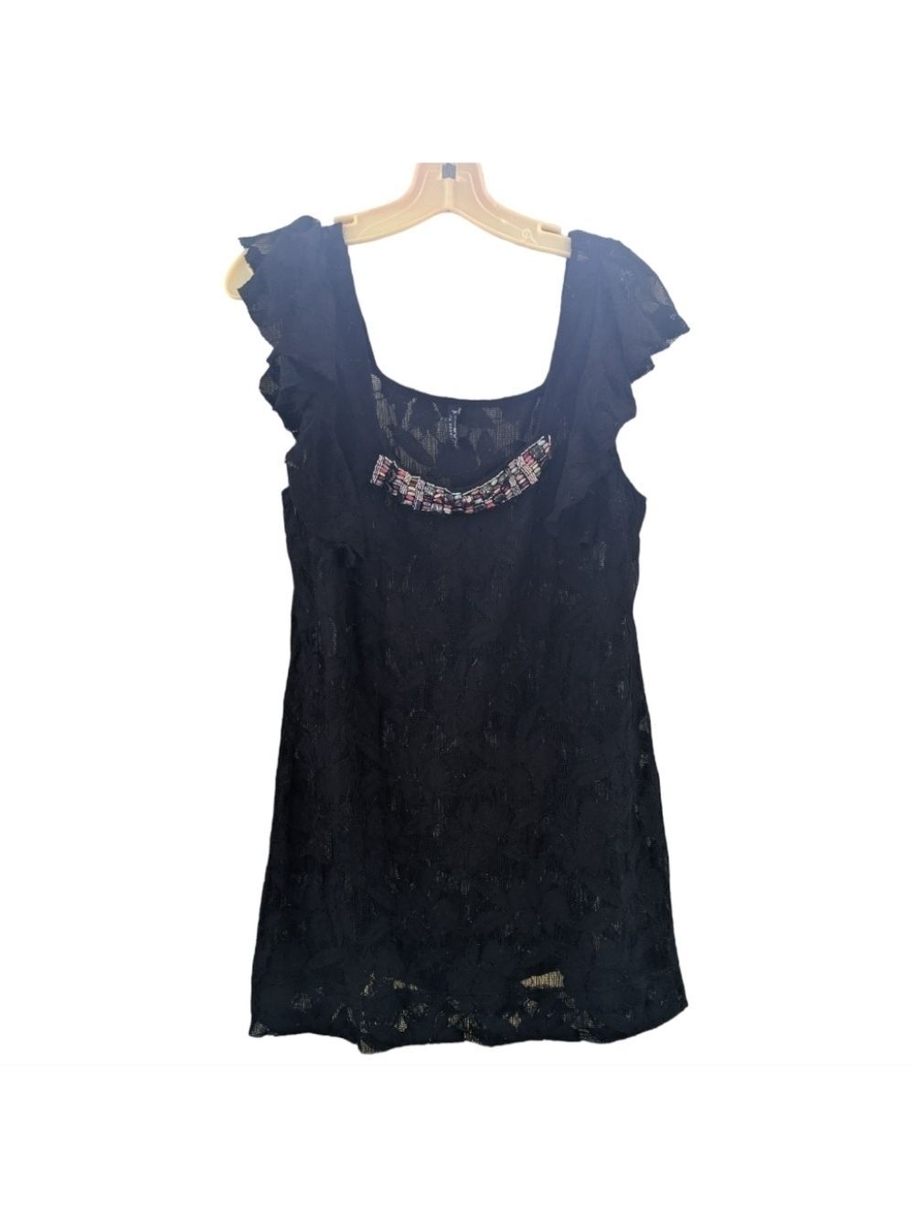 Free People Black Lace Dress/Cover Up embellished with multi-color beads Large